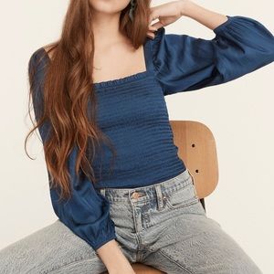 NWT J Crew Squareneck smocked featherweight satin cropped top